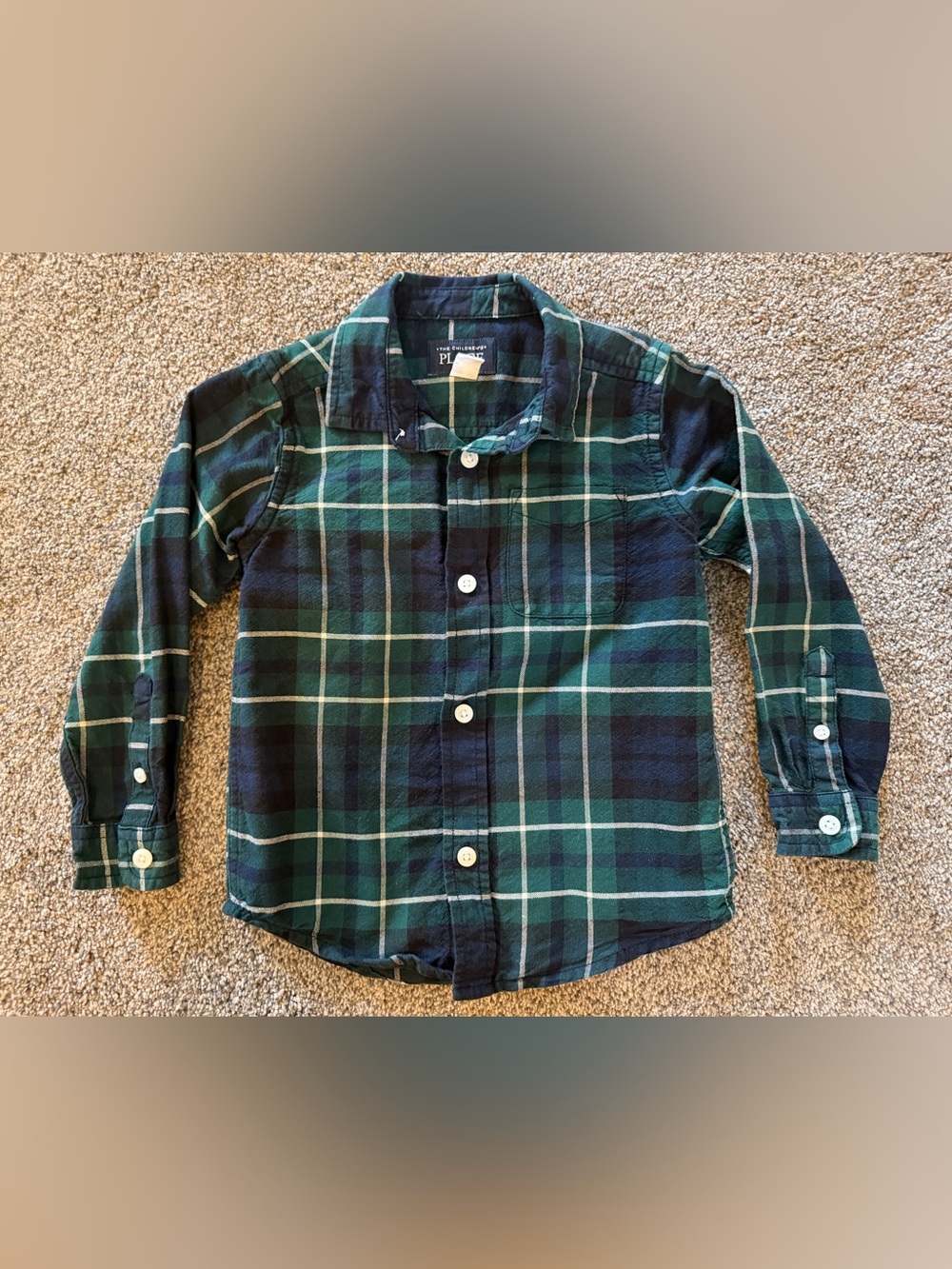 The Children's Place Green & Navy Plaid Button-Down Shirt